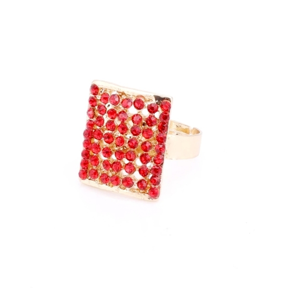 18k gold plated red crystal Necklace earrings bracelet ring set - Picture 7 of 14